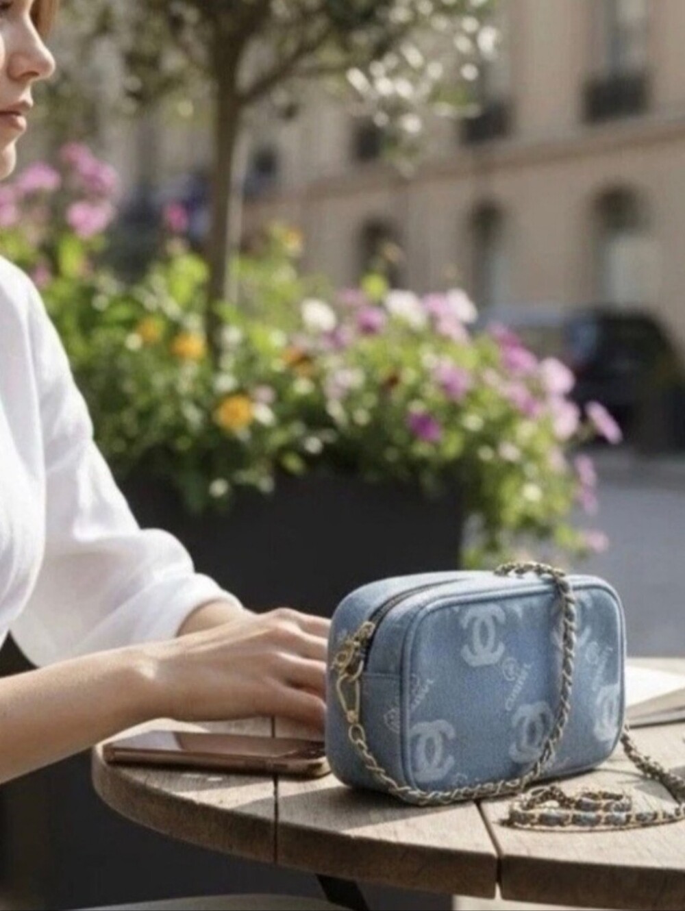 GWP CHANEL Blue Denim Crossbody Chain Bag, NEW